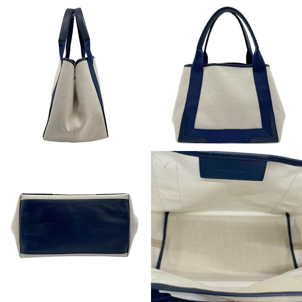 Balenciaga Navy Blue Cabas Shoulder Canvas Tote Bag White Beige - Picture 2 of 4